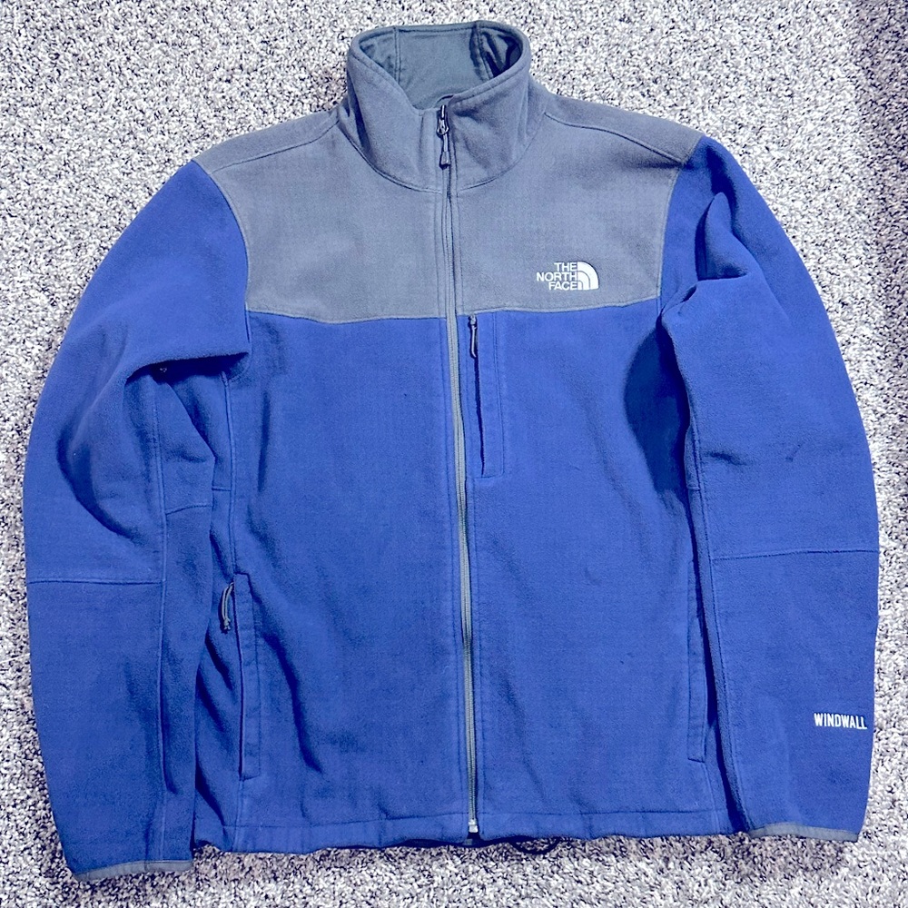 The North Face Fleece Jacket Mens Medium Blue Full Zip Mock Neck Outdoor Hiking
